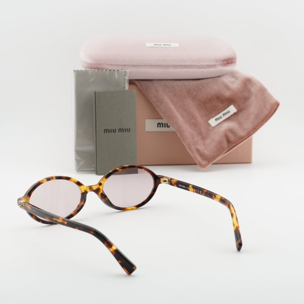 Miu Miu MU04ZS 14L4I0 Oval Sunglasses – Honey Havana\Pink - Picture 9 of 9